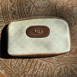 Vintage Gucci Cream and Brown Monogram Pouch